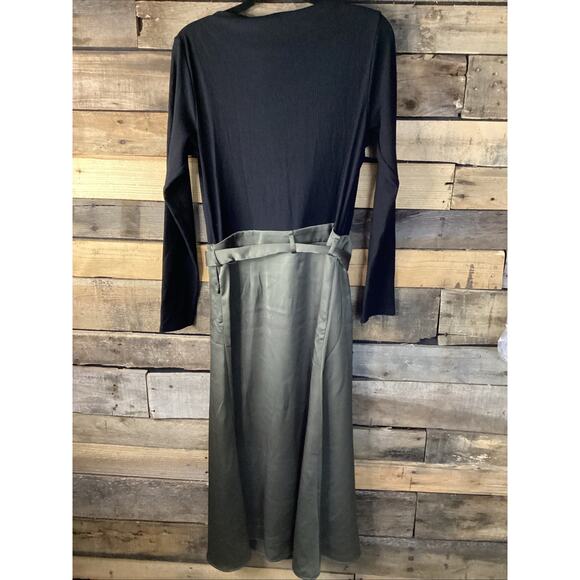 Mango 423 Grace Dress Black And Green Long Sleeve Size Large - Picture 5 of 5